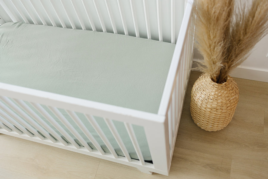 Roman Green Cotton Muslin Crib Sheet